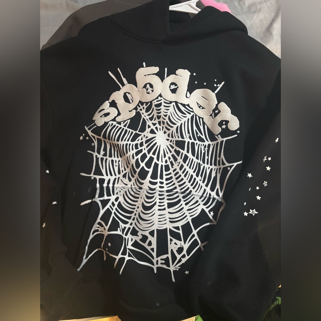 Black Hoodie With Silver Spider Web Design